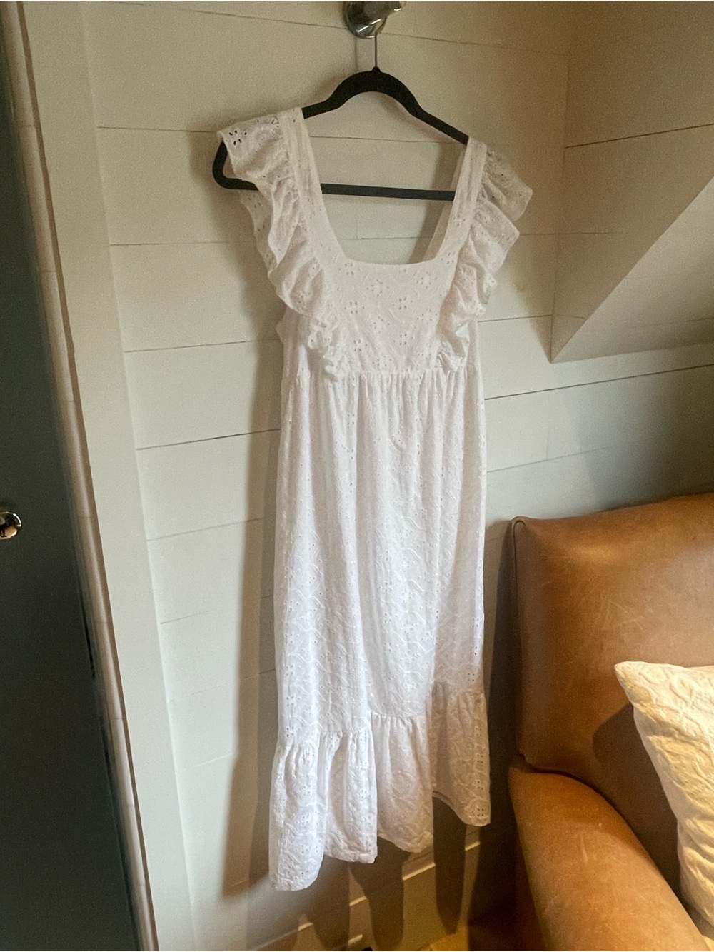 ba&sh White Eyelet Ruffle Strap Midi Dress